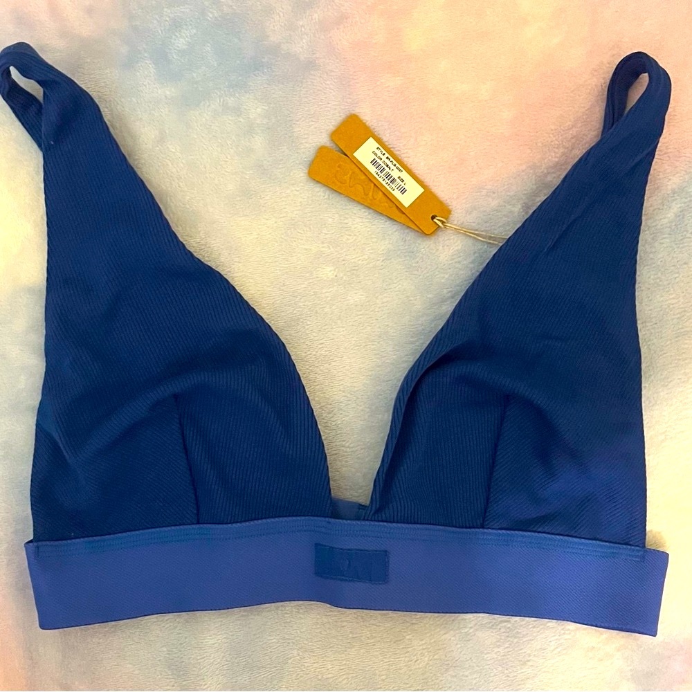 NWT Skims Cobalt Blue L cotton rib plunge bra